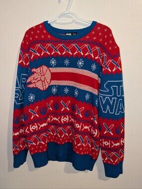 Star Wars Men's Red and Blue Holiday Crewneck Sweater